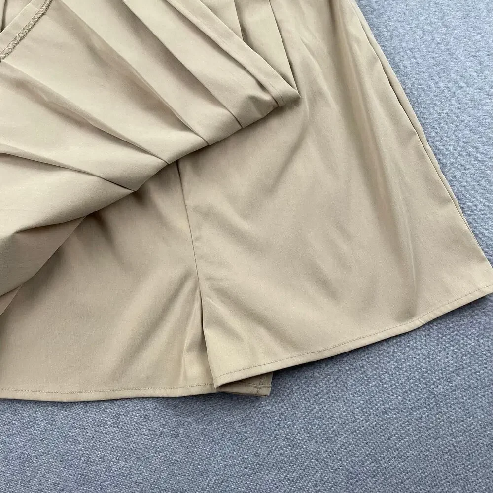 19 Cooper Pleated Skirt Skort XL Khaki Tan Woven Mini Belted Preppy Schoolgirl